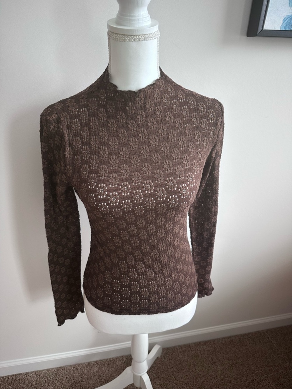 Forever 21 Brown Long-Sleeve Lace Knit Top